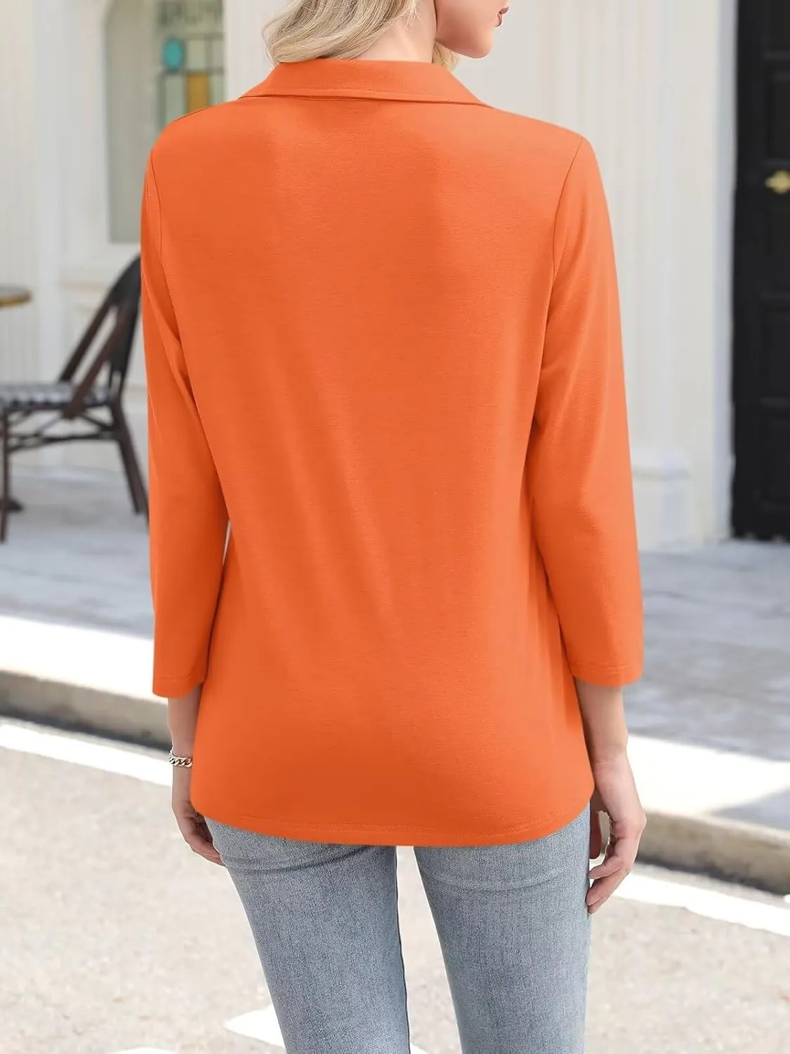ORANDESIGNE Women's 3/4 Sleeves V Neck Polo Shirts Casual Summer Tops Basic Collar Cute Tees