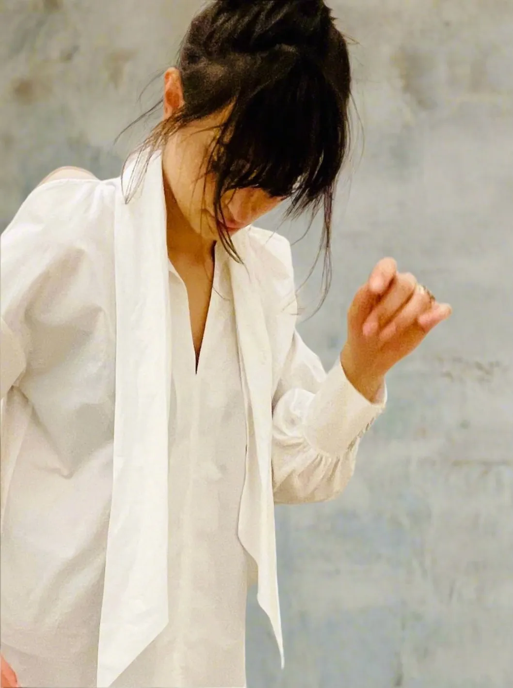 Organic Stretch Cotton White Shirt With Jabot Tie Neck - The Charlton