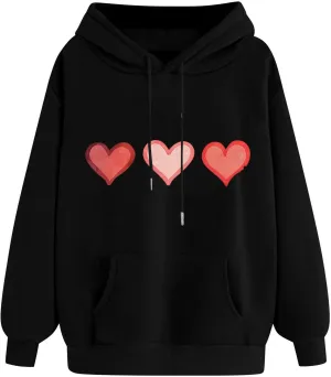 Oversized Sweatshirt for Women Funny Love Heart Print Hoodies Drop-shoulder Long Sleeve Pullover Tops with Pockets