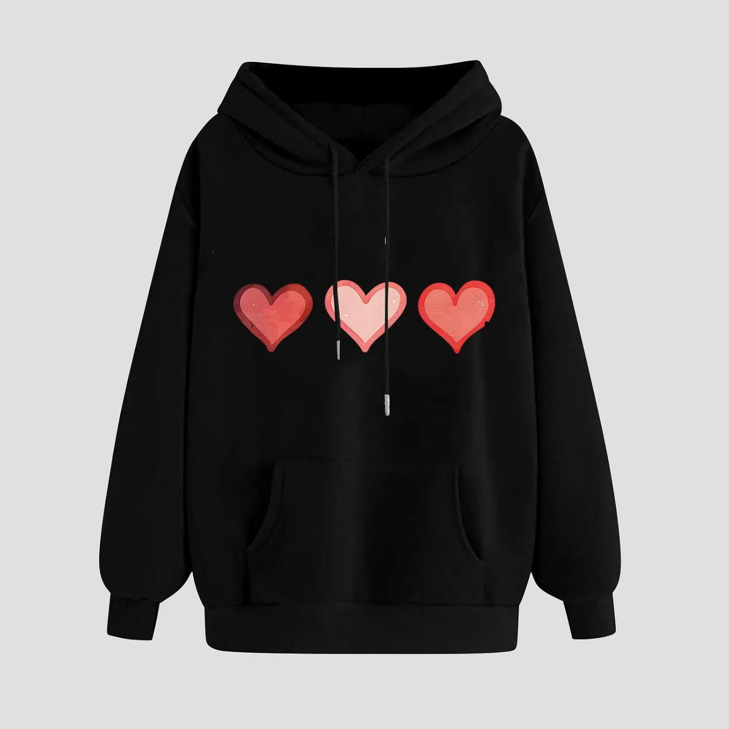 Oversized Sweatshirt for Women Funny Love Heart Print Hoodies Drop-shoulder Long Sleeve Pullover Tops with Pockets