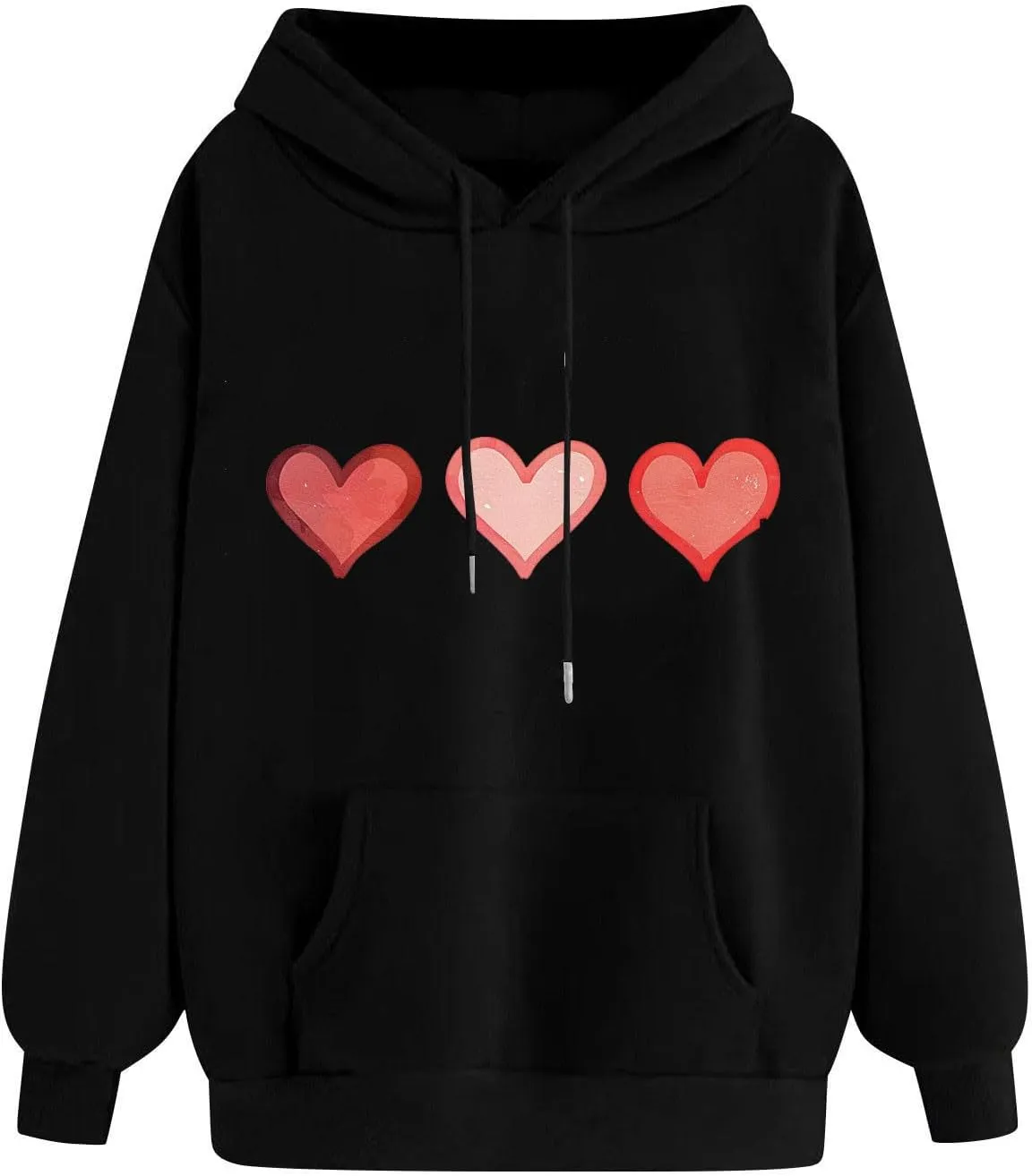 Oversized Sweatshirt for Women Funny Love Heart Print Hoodies Drop-shoulder Long Sleeve Pullover Tops with Pockets