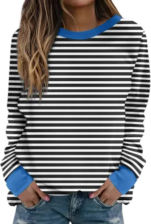 Oversized Sweatshirts for Women Loose Fit Long Sleeve Pullover Tops Striped No Hood Crewneck Casual Comfy Blouses