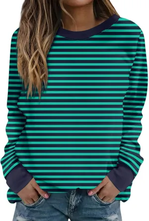 Oversized Sweatshirts for Women Loose Fit Long Sleeve Pullover Tops Striped No Hood Crewneck Casual Comfy Blouses