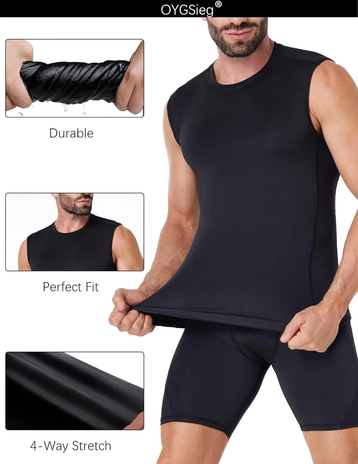 OYGSieg 6 or 3 Pack Men's Athletic Compression Shirts Sleeveless Tank Top Base Layer Sports Workout Shirts for Basketball