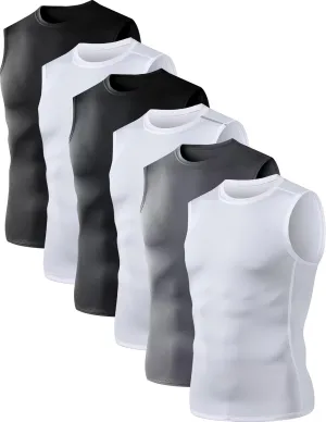 OYGSieg 6 or 3 Pack Men's Athletic Compression Shirts Sleeveless Tank Top Base Layer Sports Workout Shirts for Basketball