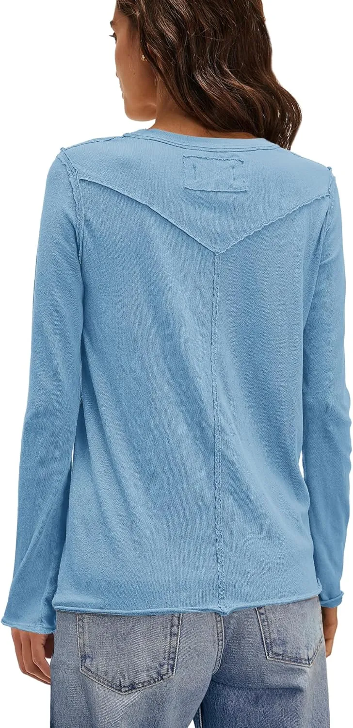 Panadila Womens Long Sleeve Crewneck Shirts Oversized Casual Pullover Tops Loose Fit Layering Top Spring Basic Tee