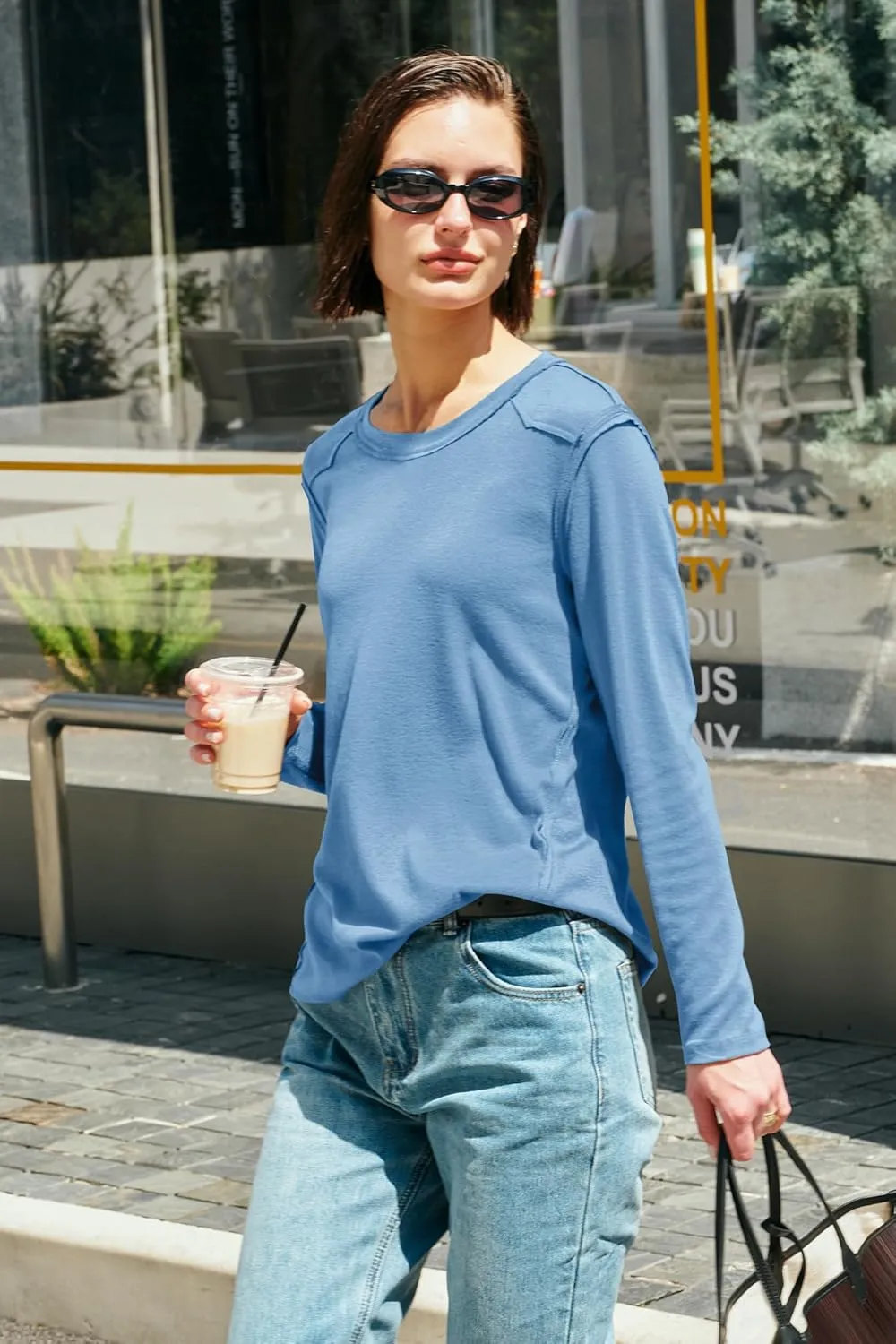 Panadila Womens Long Sleeve Crewneck Shirts Oversized Casual Pullover Tops Loose Fit Layering Top Spring Basic Tee