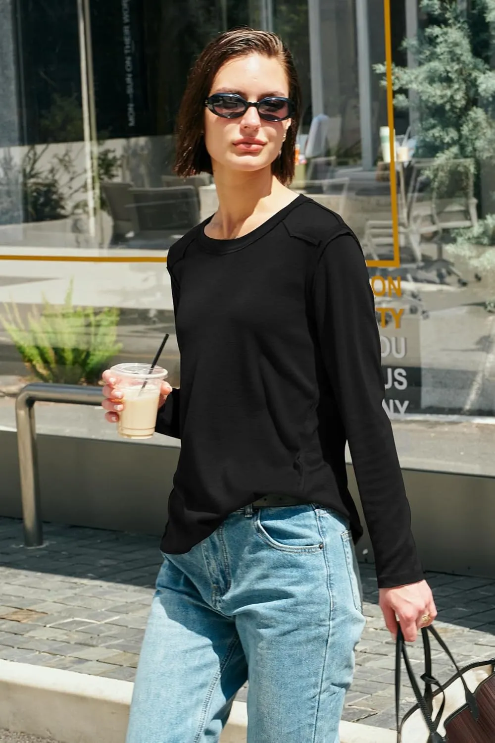 Panadila Womens Long Sleeve Crewneck Shirts Oversized Casual Pullover Tops Loose Fit Layering Top Spring Basic Tee