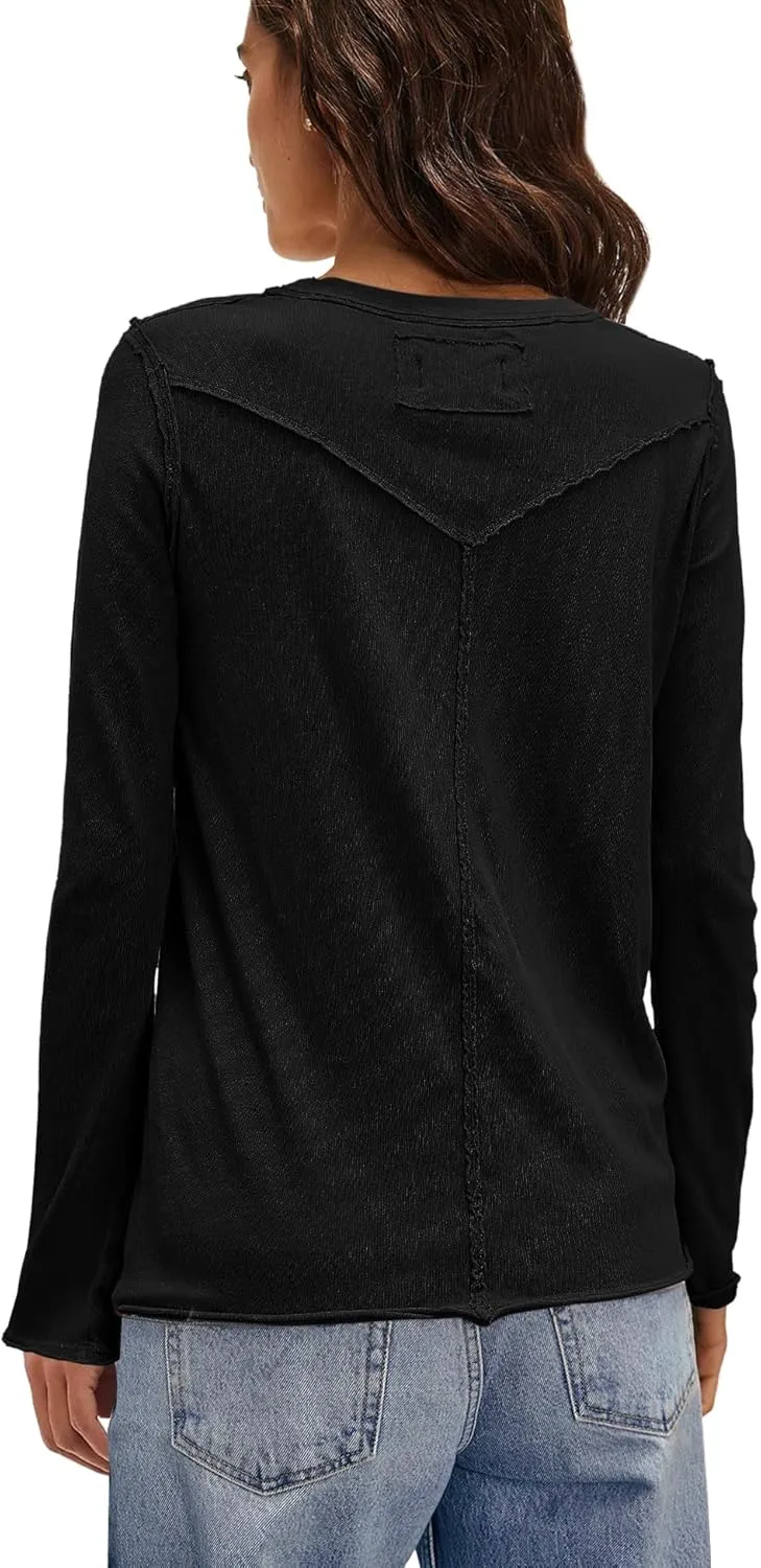 Panadila Womens Long Sleeve Crewneck Shirts Oversized Casual Pullover Tops Loose Fit Layering Top Spring Basic Tee