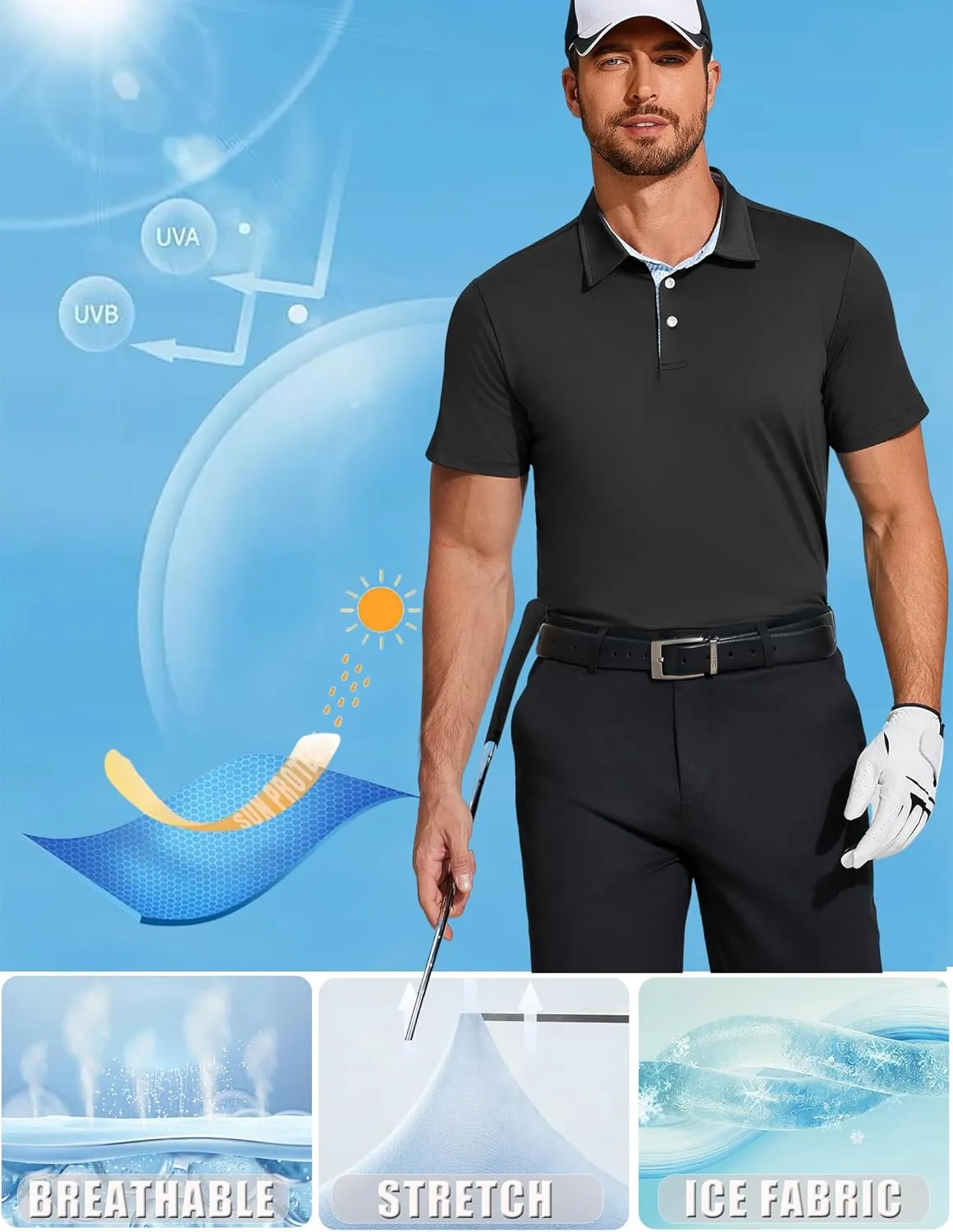 PINSPARK Mens Polo Shirts Short Sleeve Moisture Wicking Dry Fit Performance Casual Collared Polo Golf Shirts for Men