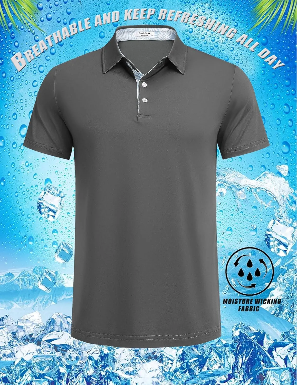 PINSPARK Mens Polo Shirts Short Sleeve Moisture Wicking Dry Fit Performance Casual Collared Polo Golf Shirts for Men