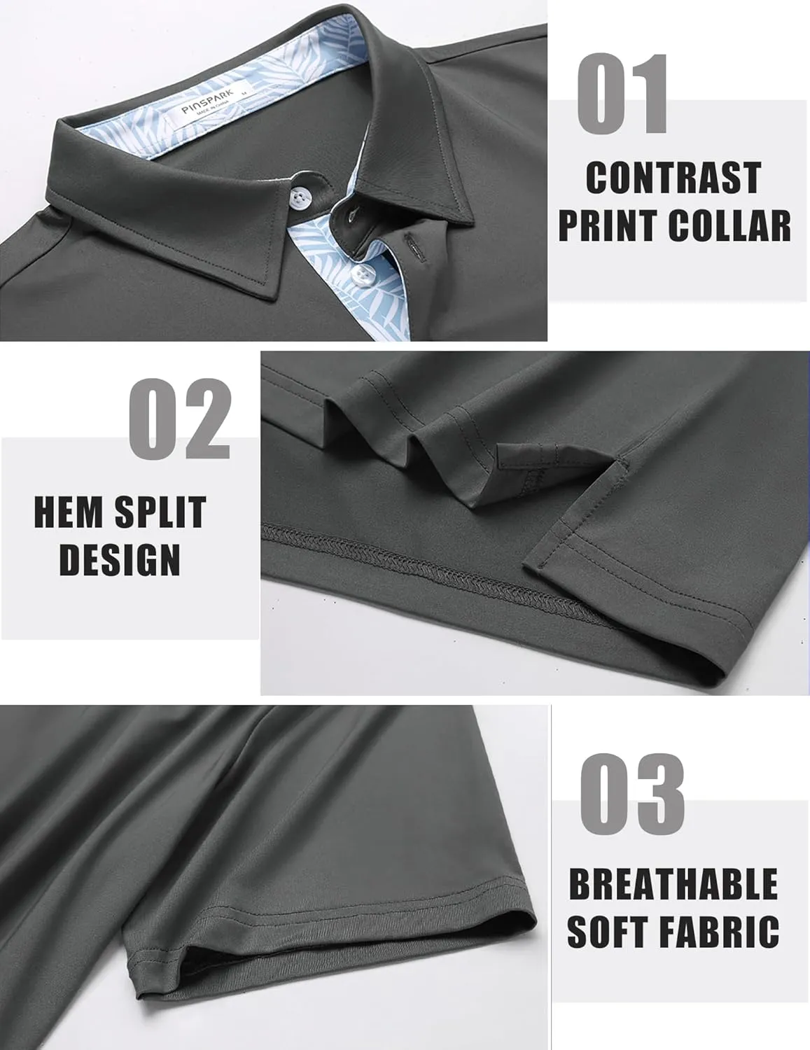 PINSPARK Mens Polo Shirts Short Sleeve Moisture Wicking Dry Fit Performance Casual Collared Polo Golf Shirts for Men