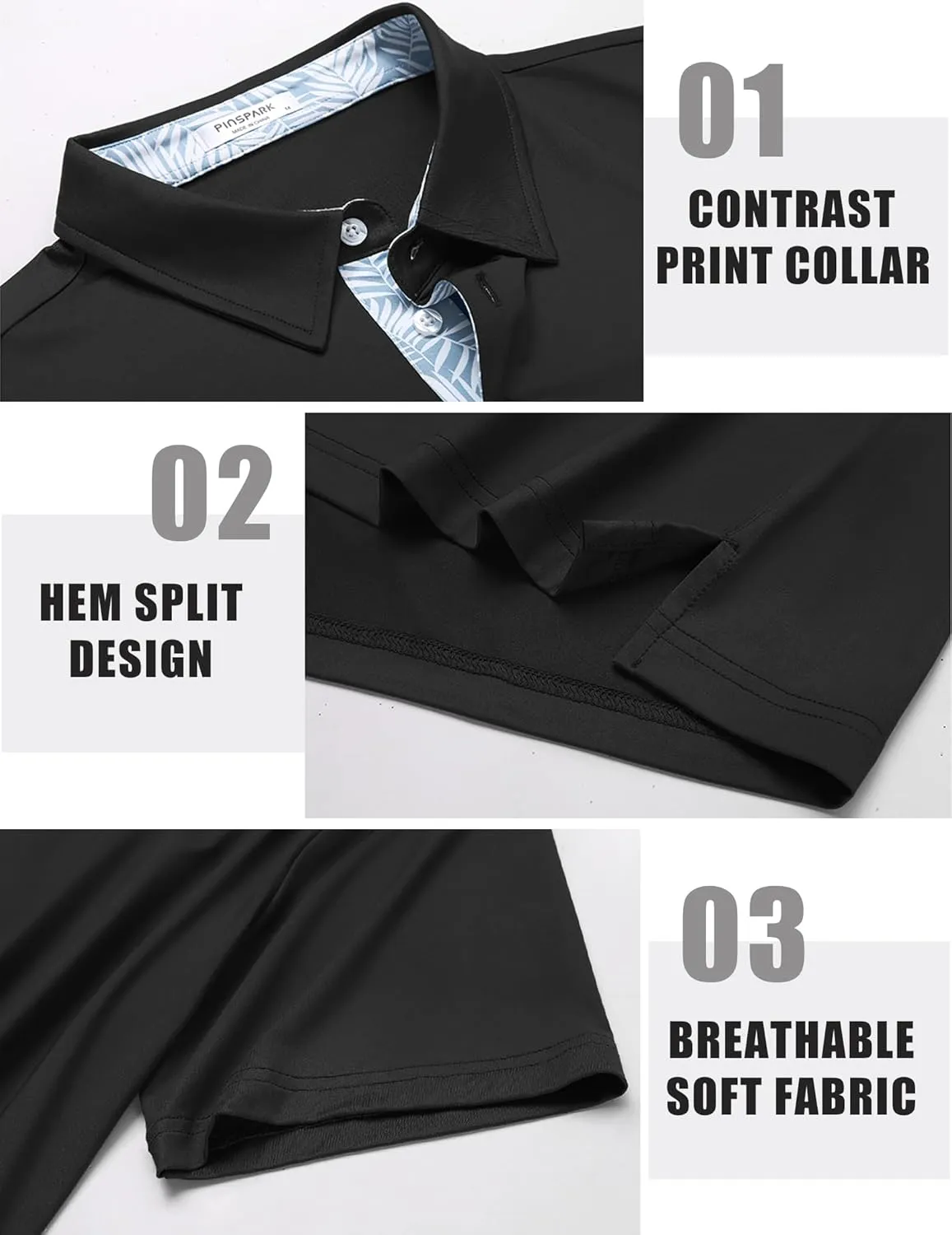 PINSPARK Mens Polo Shirts Short Sleeve Moisture Wicking Dry Fit Performance Casual Collared Polo Golf Shirts for Men