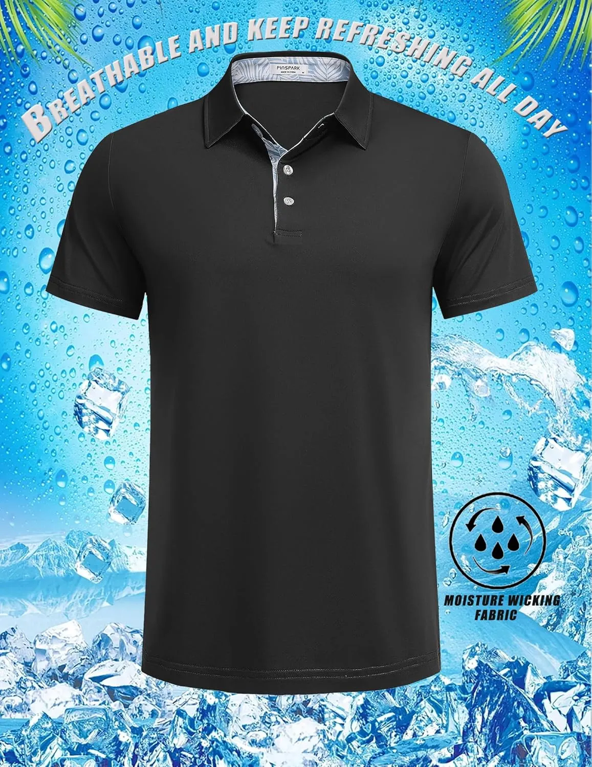 PINSPARK Mens Polo Shirts Short Sleeve Moisture Wicking Dry Fit Performance Casual Collared Polo Golf Shirts for Men