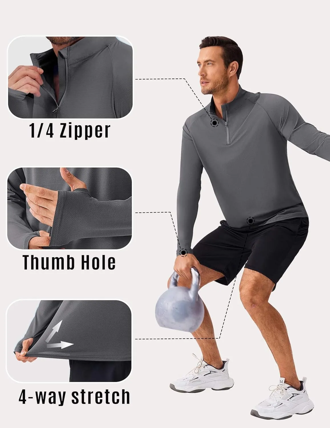 PINSPARK Mens Pullover Quarter Zip Lightweight UPF 50  Rash Guard Long Sleeve Beach Shirts Quick Dry Athletic Workout Shirts