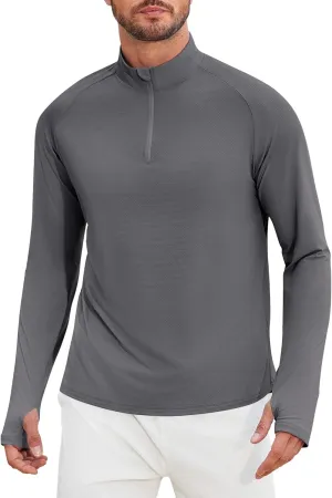 PINSPARK Mens Pullover Quarter Zip Lightweight UPF 50  Rash Guard Long Sleeve Beach Shirts Quick Dry Athletic Workout Shirts
