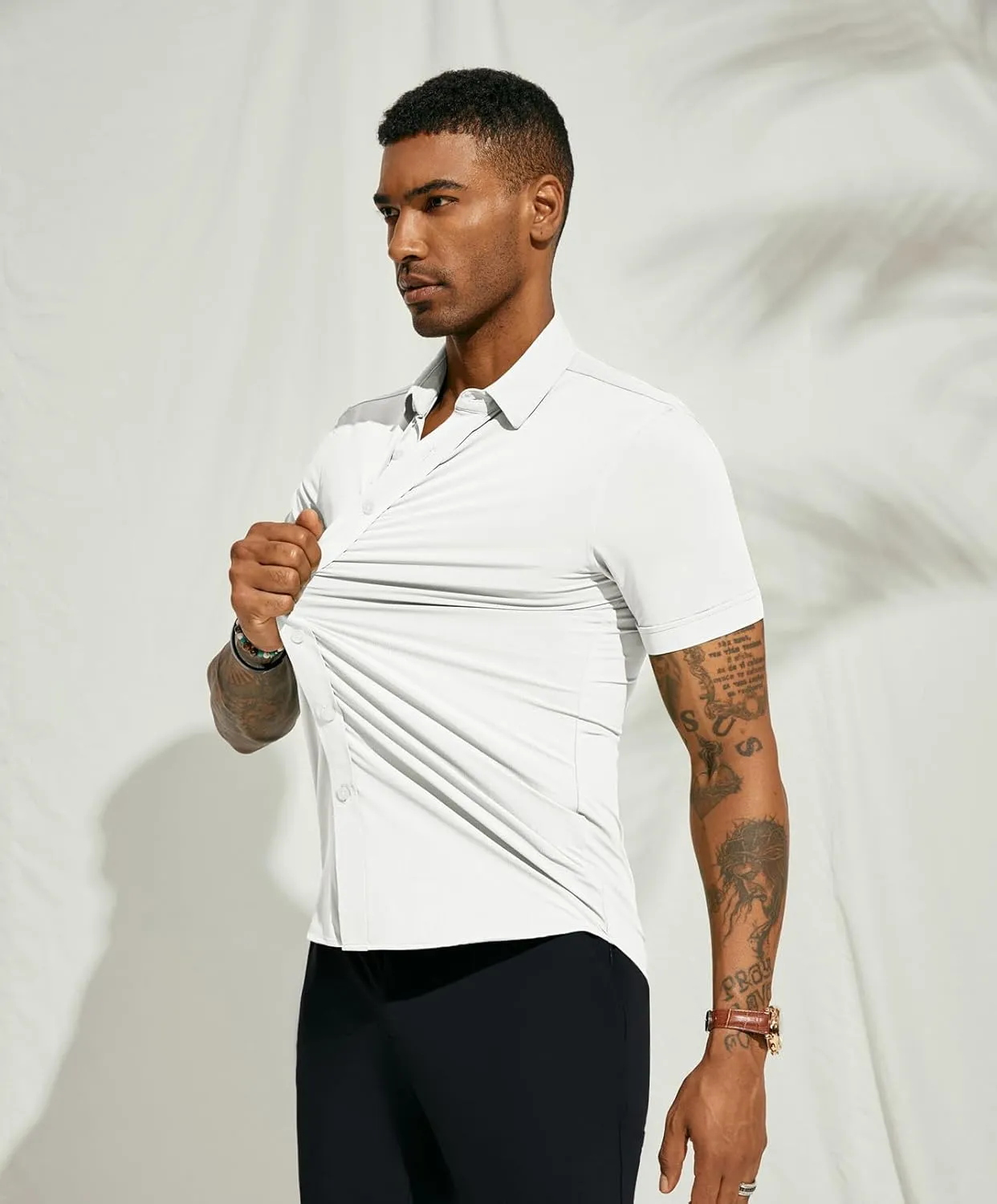 PJ PAUL JONES Mens Short Sleeve Button Down Shirts Wrinkle Free Stretch Dress Shirts for Men Casual Formal Shirt