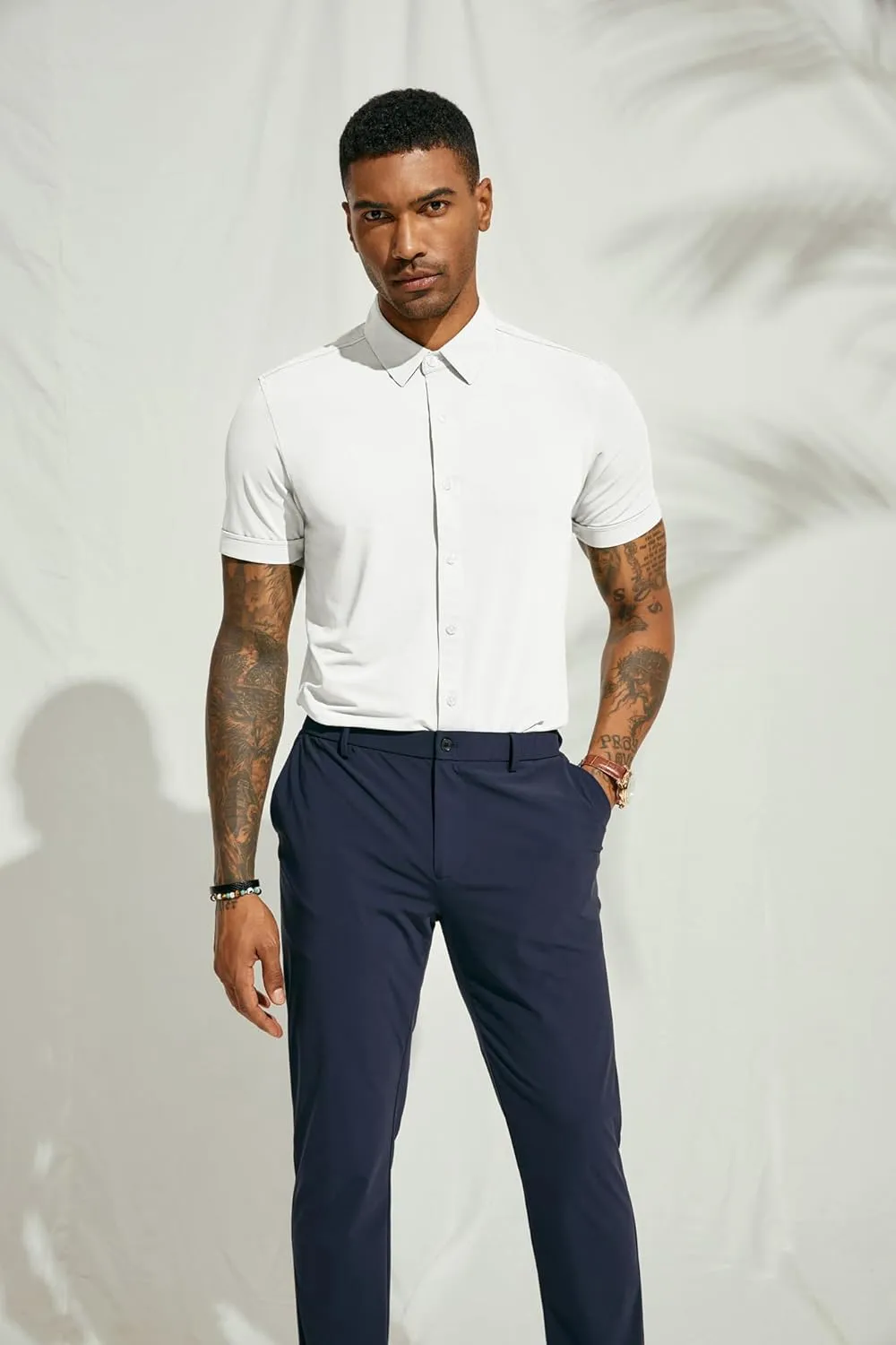 PJ PAUL JONES Mens Short Sleeve Button Down Shirts Wrinkle Free Stretch Dress Shirts for Men Casual Formal Shirt