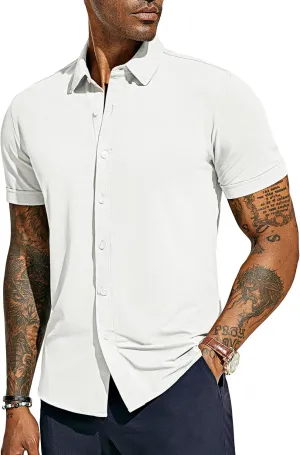 PJ PAUL JONES Mens Short Sleeve Button Down Shirts Wrinkle Free Stretch Dress Shirts for Men Casual Formal Shirt