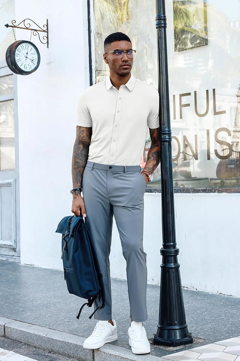 PJ PAUL JONES Mens Short Sleeve Button Down Shirts Wrinkle Free Stretch Dress Shirts for Men Casual Formal Shirt