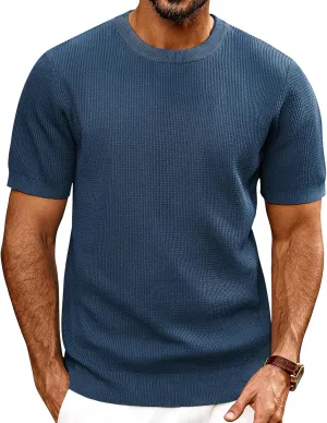 PJ PAUL JONES Mens T-Shirts Knit Short Sleeve Crewneck Shirt Casual Textured Pullover Tees