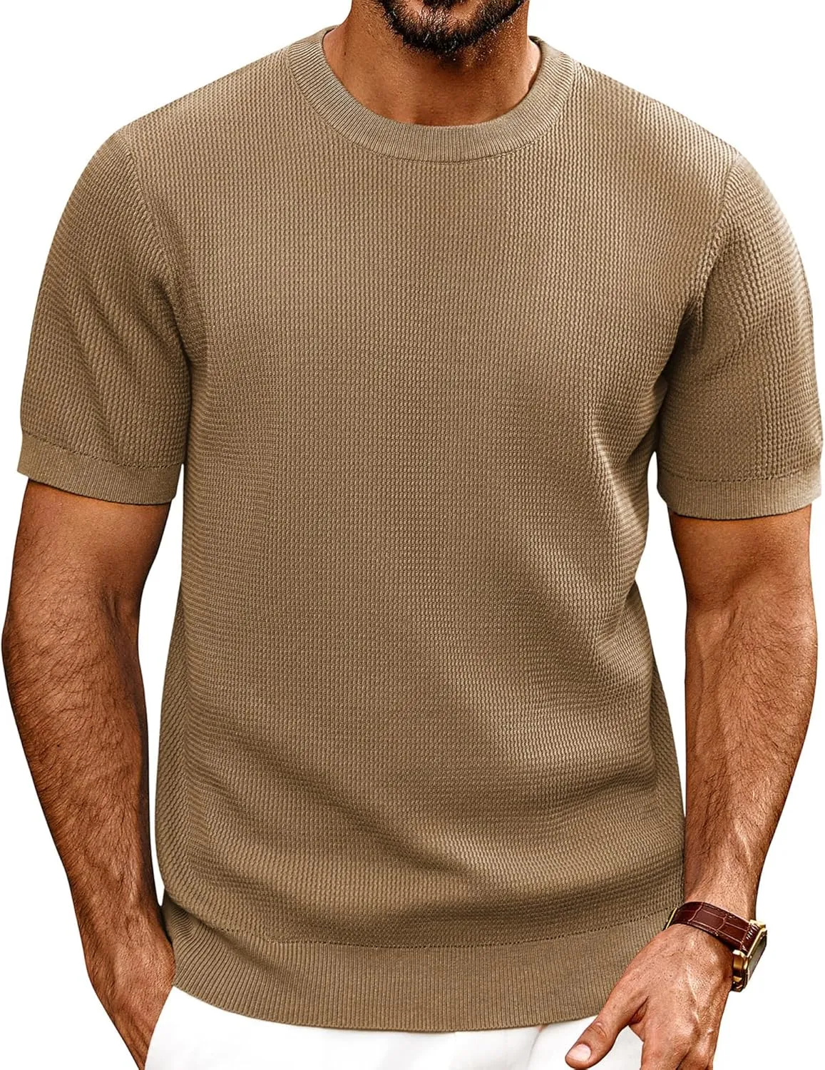 PJ PAUL JONES Mens T-Shirts Knit Short Sleeve Crewneck Shirt Casual Textured Pullover Tees