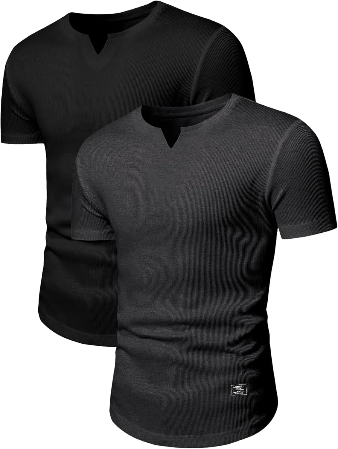 PLEPAN Mens Muscle T Shirts V Neck Short Sleeve Henley Shirt Hipster Longline Gym Workout Athletic Tee Shirts