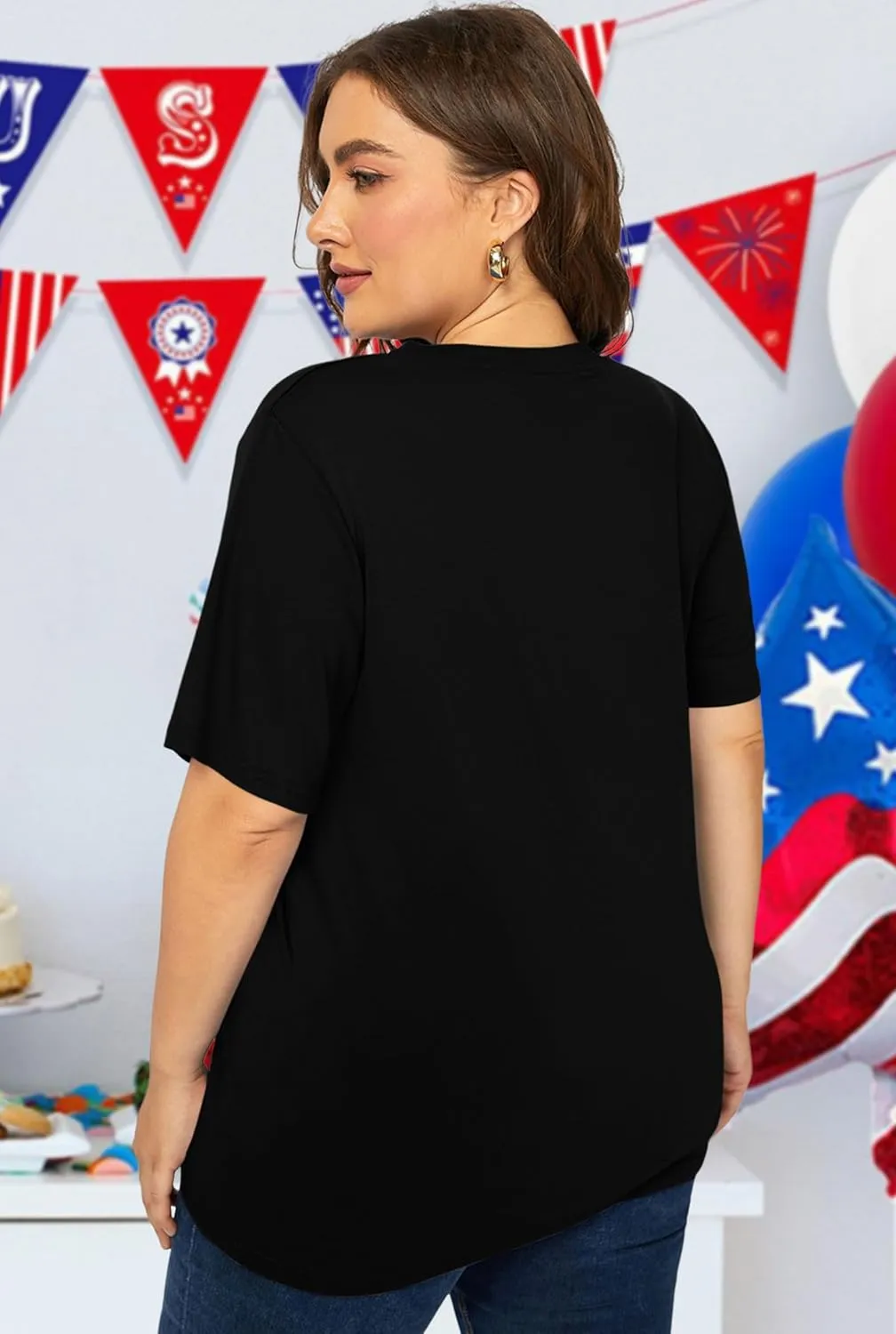 Plus Size American Flag Shirts Women Patriotic Shirts USA Flag Graphic T-Shirt 4th of July Tee Tops