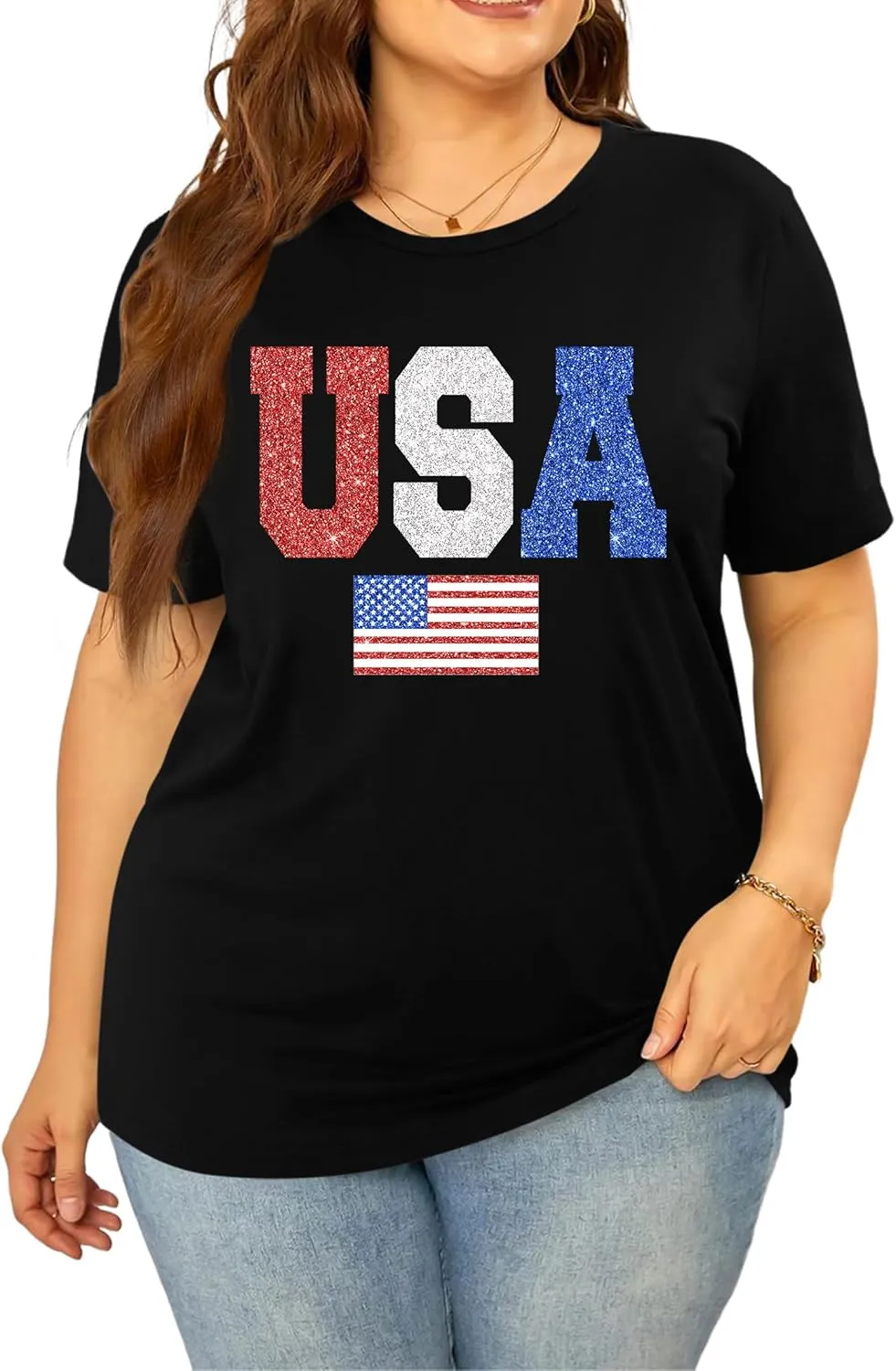 Plus Size American Flag Shirts Women Patriotic Shirts USA Flag Graphic T-Shirt 4th of July Tee Tops
