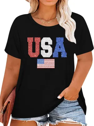 Plus Size American Flag Shirts Women Patriotic Shirts USA Flag Graphic T-Shirt 4th of July Tee Tops
