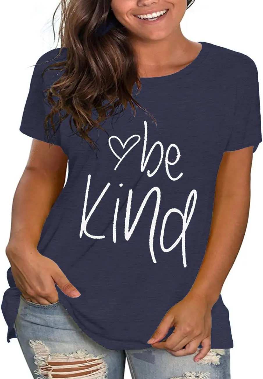 Plus Size Be Kind Shirts Womens Graphic Tees Tshirt Short Sleeve Summer Tunic Tops