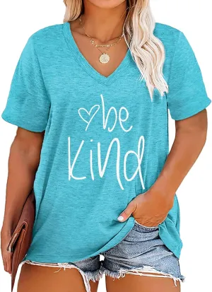 Plus Size Be Kind Shirts Womens V Neck Tshirt Graphic Tees Short Sleeve Summer Tops