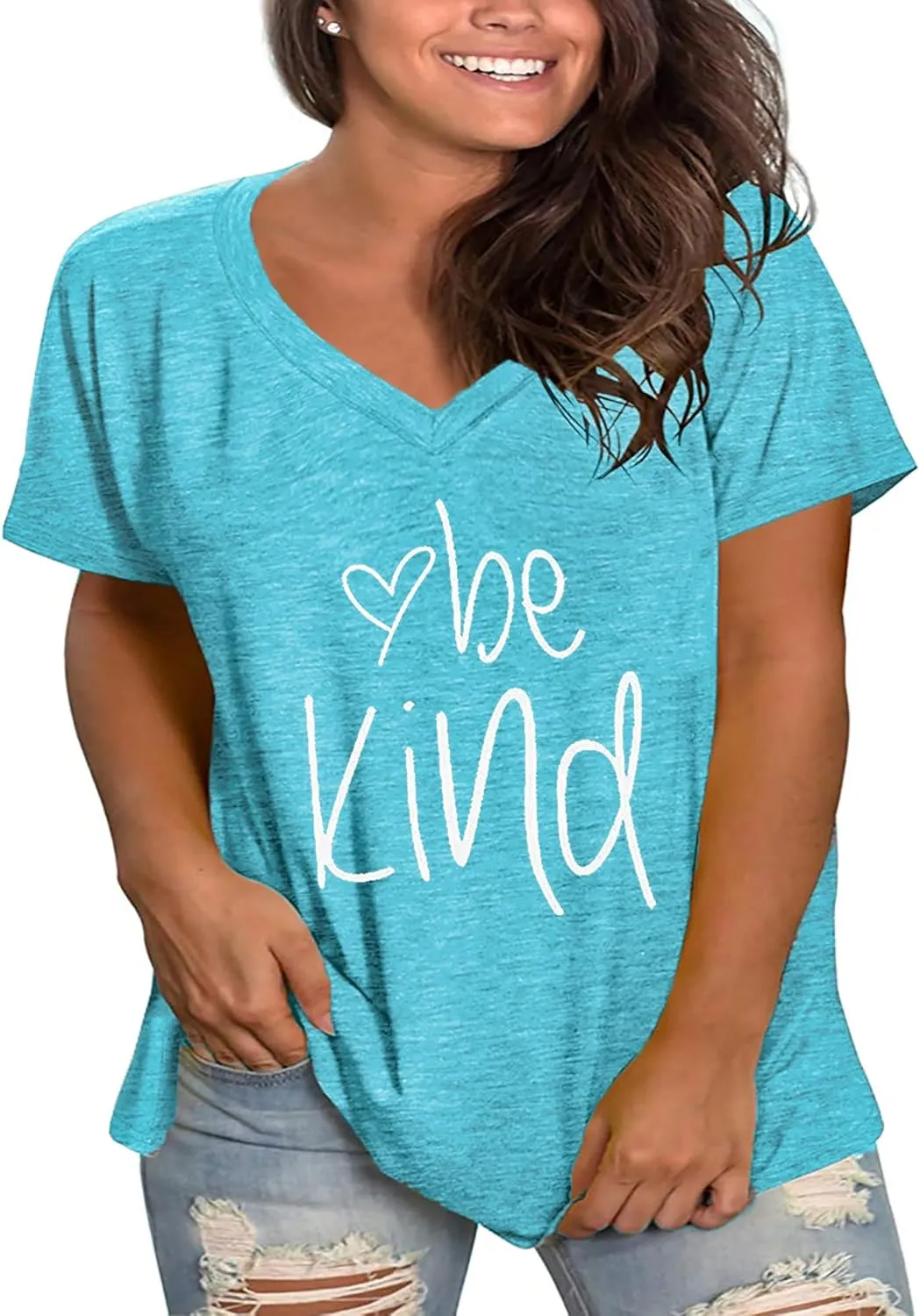 Plus Size Be Kind Shirts Womens V Neck Tshirt Graphic Tees Short Sleeve Summer Tops
