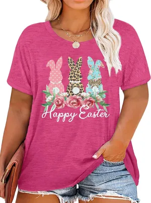 Plus Size Happy Easter Shirt for Women Funny Bunny Rabbit T Shirt Easter Holiday Tops Short Sleeve Tees