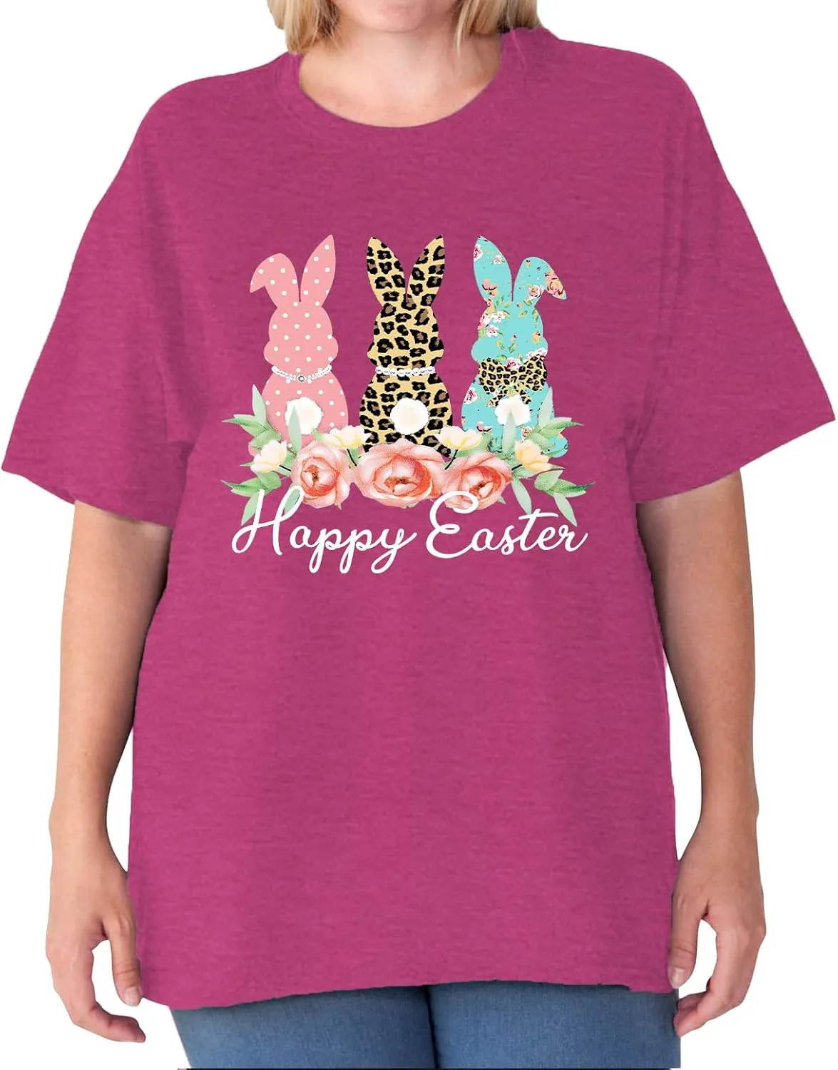 Plus Size Happy Easter Shirt for Women Funny Bunny Rabbit T Shirt Easter Holiday Tops Short Sleeve Tees