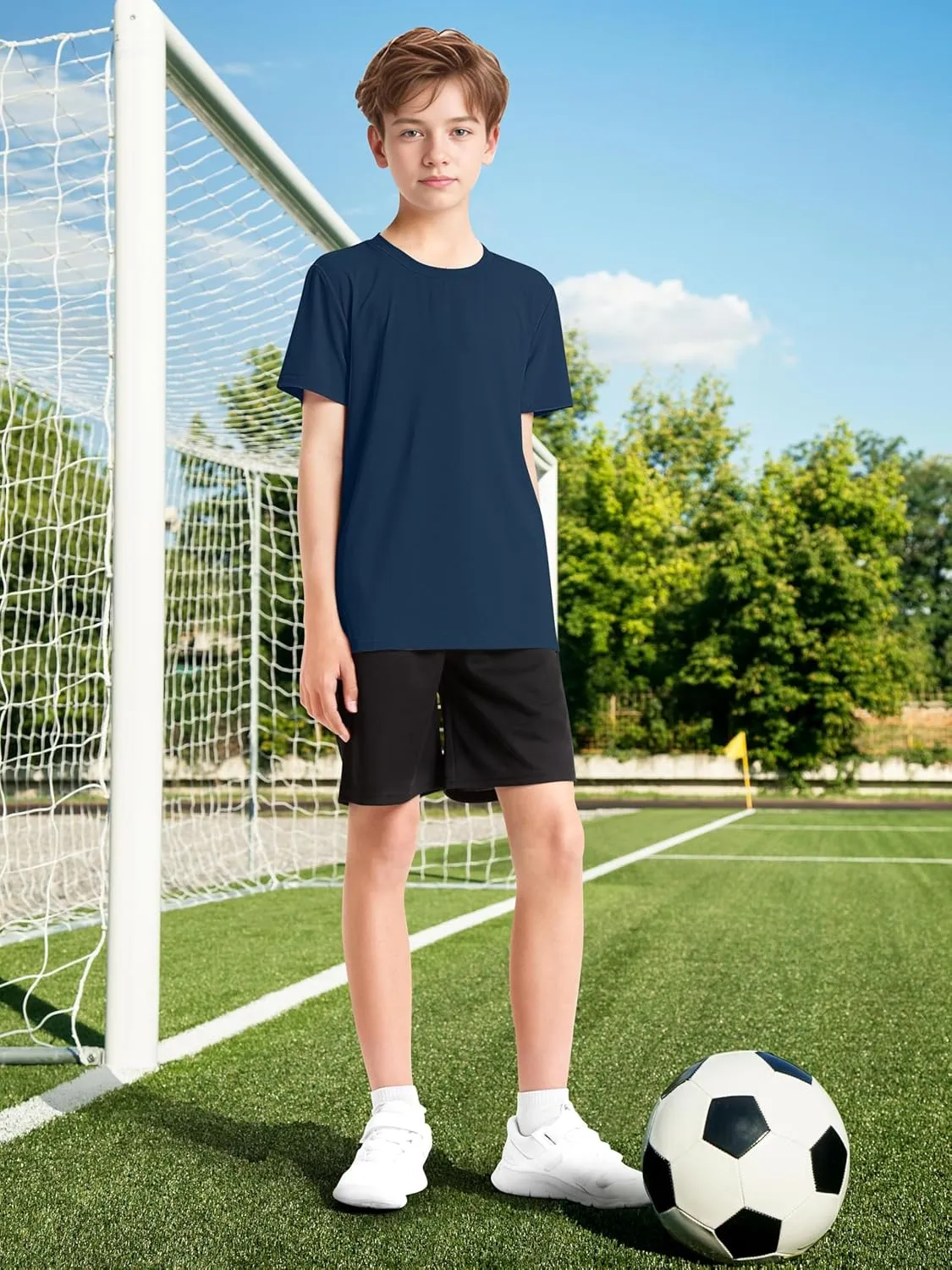Poroka 5 Packs Boys Shirts Youth Mesh Quick Dry-Fit Athletic Performance T-Shirt Moisture Wicking Active Shirts for Boys