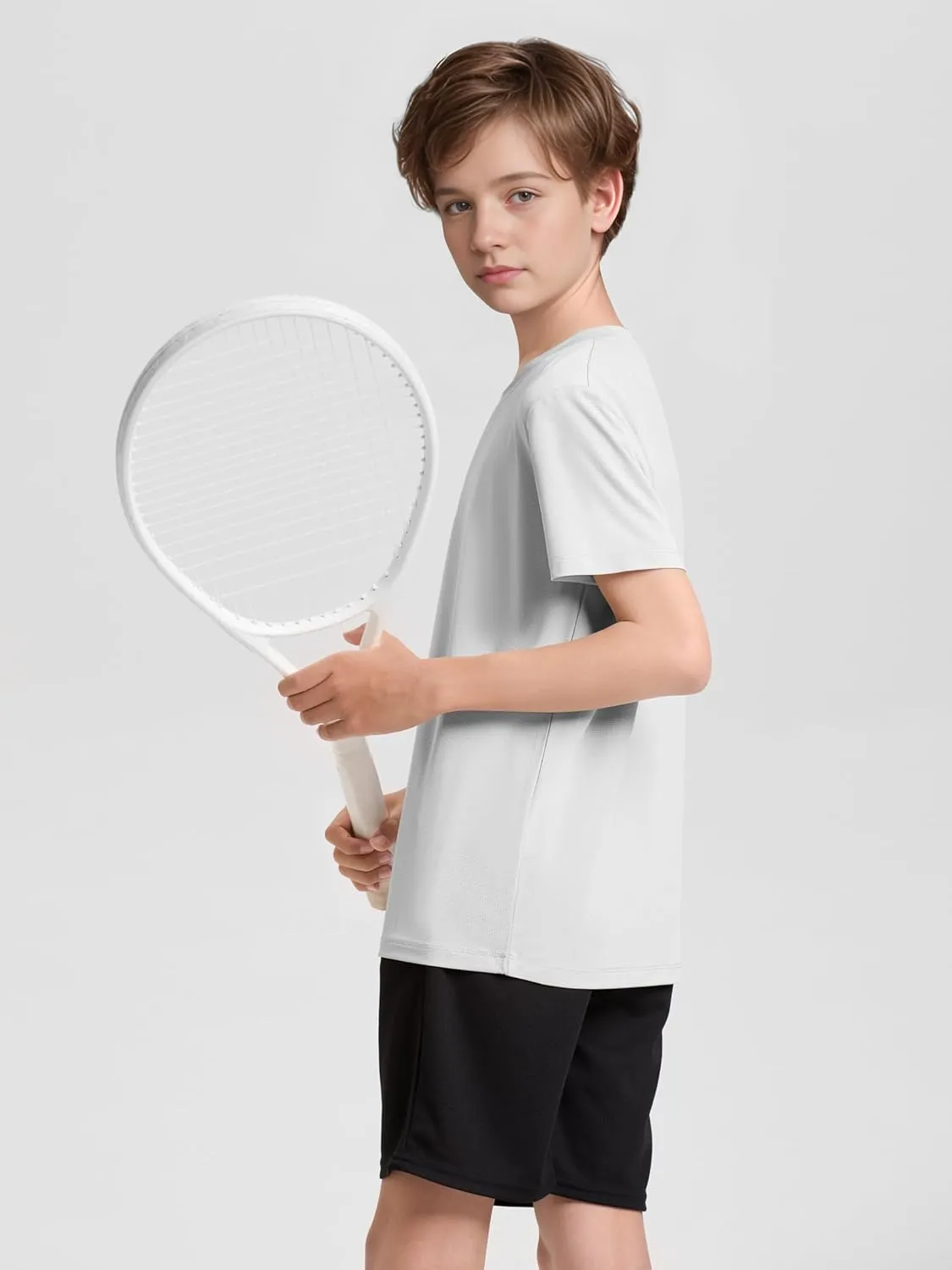 Poroka 5 Packs Boys Shirts Youth Mesh Quick Dry-Fit Athletic Performance T-Shirt Moisture Wicking Active Shirts for Boys