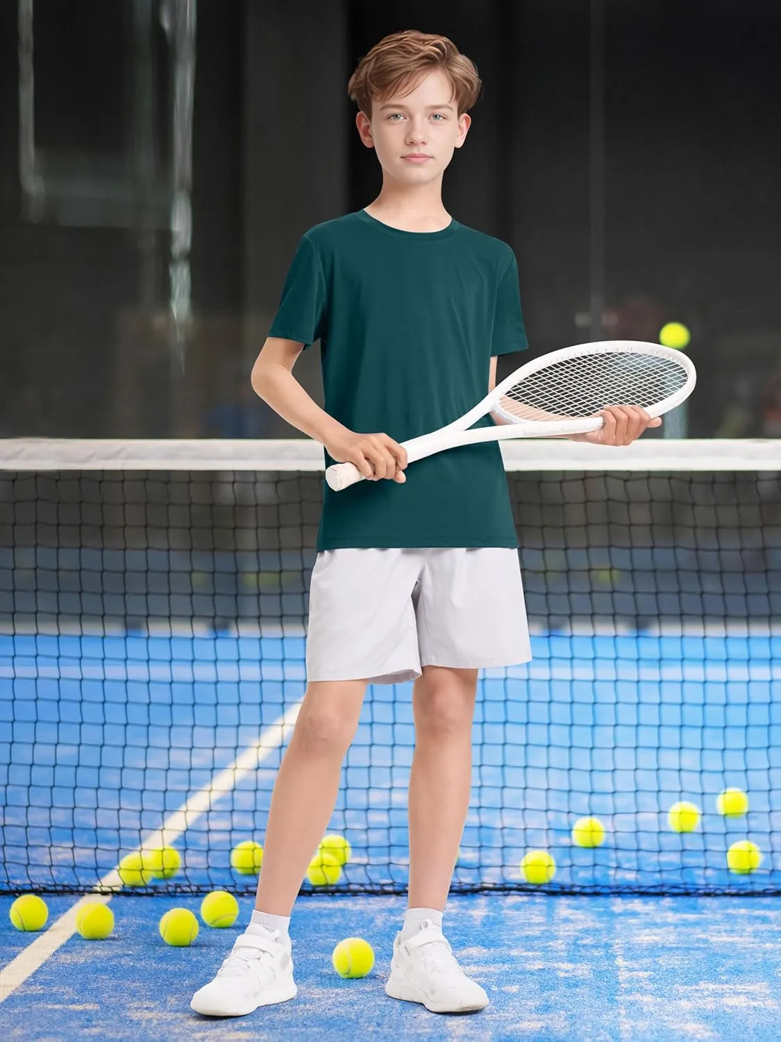 Poroka 5 Packs Boys Shirts Youth Mesh Quick Dry-Fit Athletic Performance T-Shirt Moisture Wicking Active Shirts for Boys