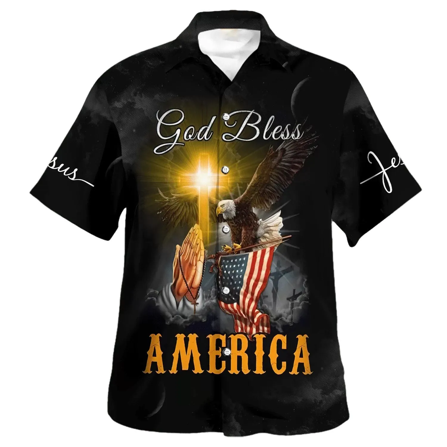 Praying Hands God Bless America Hawaiian Shirts For Men & Women - Christian Hawaiian Shirt - Hawaiian Summer Shirts