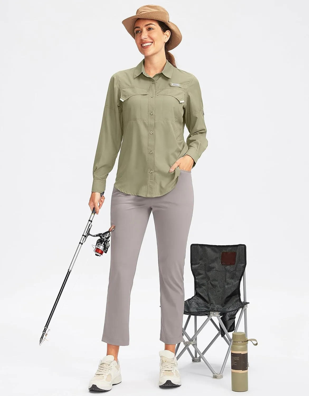 Pudolla Women's UPF 50  UV Sun Protection Shirts Long Sleeve Fishing Hiking Shirt Cool Lightweight Travel Safari Shirts