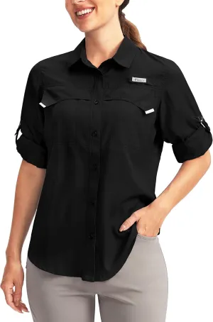 Pudolla Women's UPF 50  UV Sun Protection Shirts Long Sleeve Fishing Hiking Shirt Cool Lightweight Travel Safari Shirts
