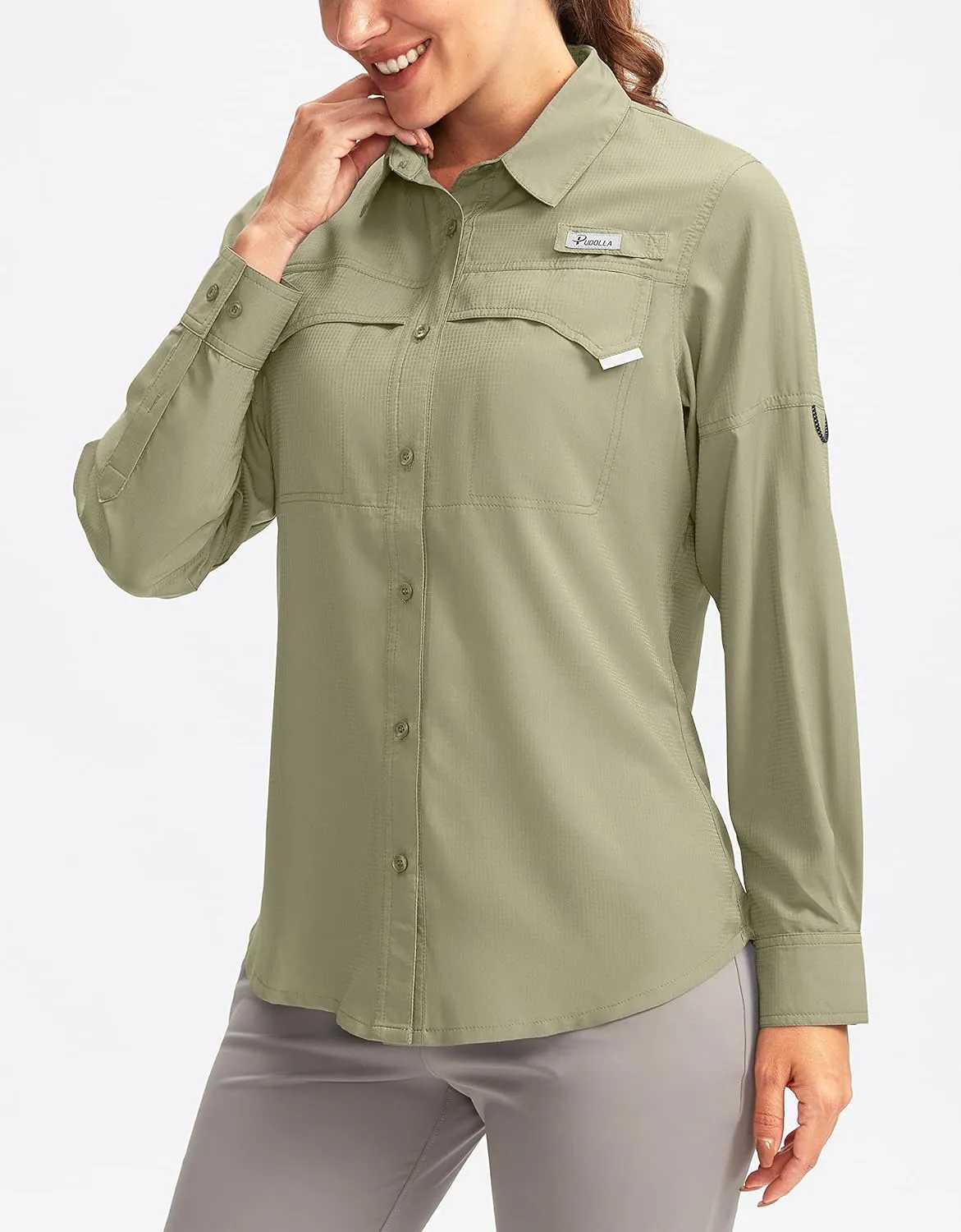 Pudolla Women's UPF 50  UV Sun Protection Shirts Long Sleeve Fishing Hiking Shirt Cool Lightweight Travel Safari Shirts