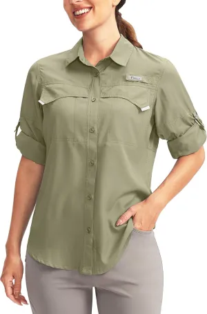 Pudolla Women's UPF 50  UV Sun Protection Shirts Long Sleeve Fishing Hiking Shirt Cool Lightweight Travel Safari Shirts