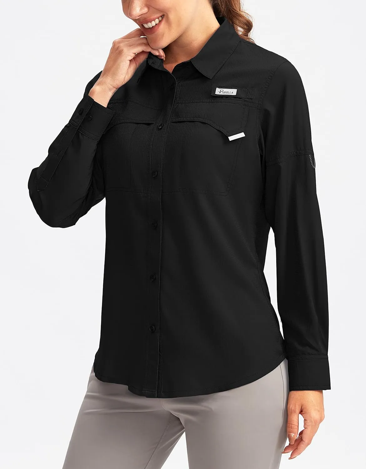 Pudolla Women's UPF 50  UV Sun Protection Shirts Long Sleeve Fishing Hiking Shirt Cool Lightweight Travel Safari Shirts