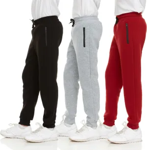 PURE CHAMP 3Pk Boys Sweatpants Fleece Athletic Workout Kids Clothes Boys Joggers with Zipper Pocket and Drawstring Size 4-20