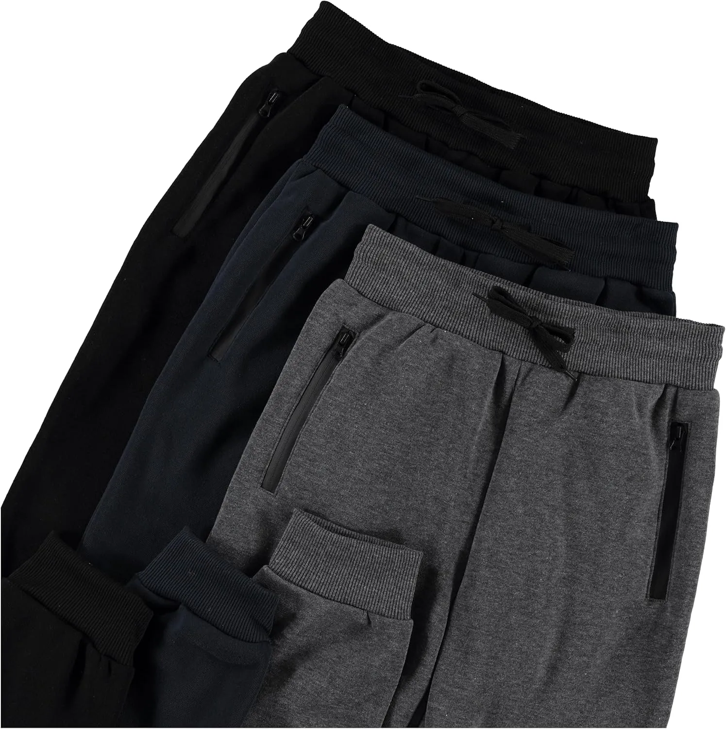 PURE CHAMP 3Pk Boys Sweatpants Fleece Athletic Workout Kids Clothes Boys Joggers with Zipper Pocket and Drawstring Size 4-20
