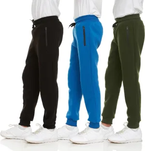 PURE CHAMP 3Pk Boys Sweatpants Fleece Athletic Workout Kids Clothes Boys Joggers with Zipper Pocket and Drawstring Size 4-20