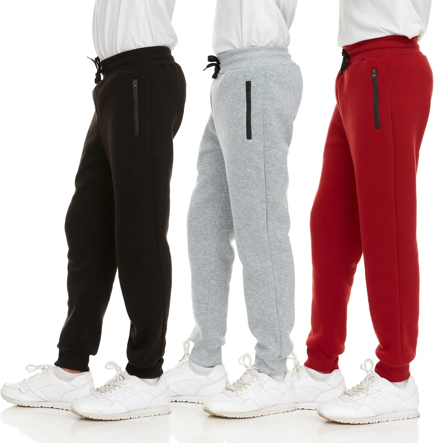 PURE CHAMP 3Pk Boys Sweatpants Fleece Athletic Workout Kids Clothes Boys Joggers with Zipper Pocket and Drawstring Size 4-20