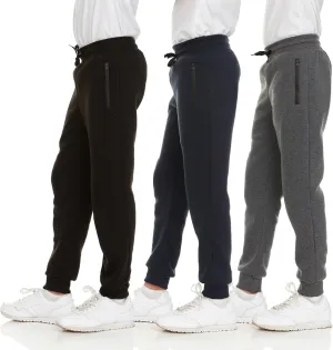 PURE CHAMP 3Pk Boys Sweatpants Fleece Athletic Workout Kids Clothes Boys Joggers with Zipper Pocket and Drawstring Size 4-20