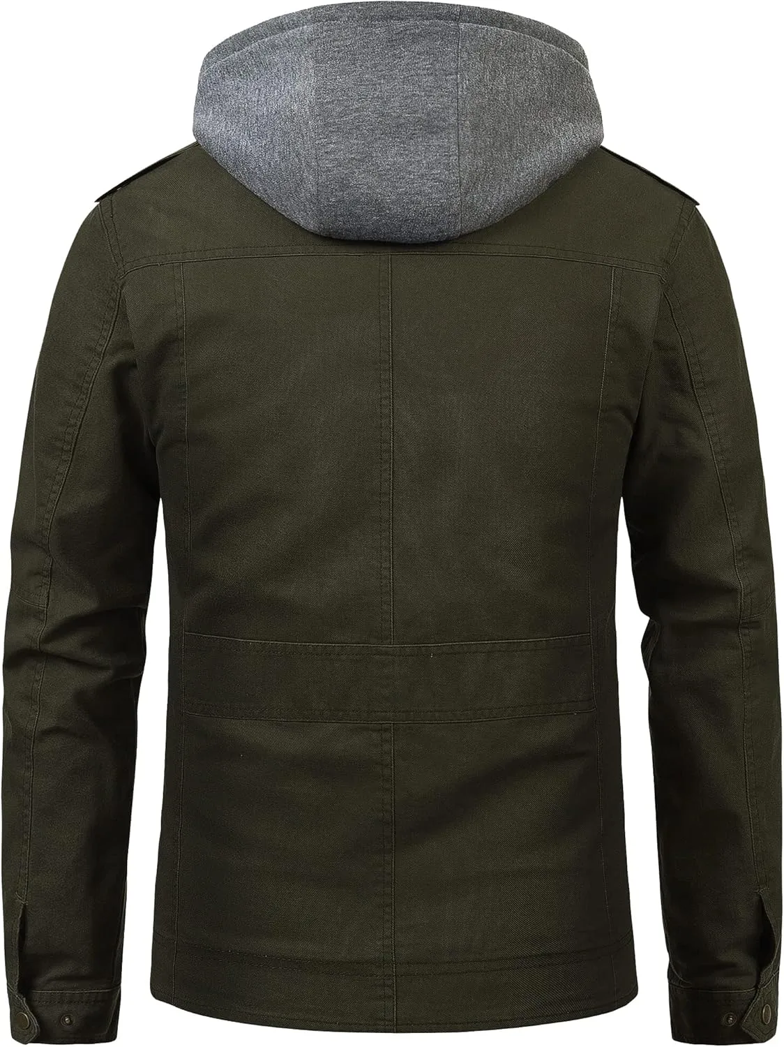 Pursky Men's Military Jacket Casual Washed Cotton Hooded Canvas Coat Fall Coat